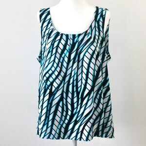 Dana Buchman Blue Black Stripe Pleated Scoop Sleeveless Blouse Large